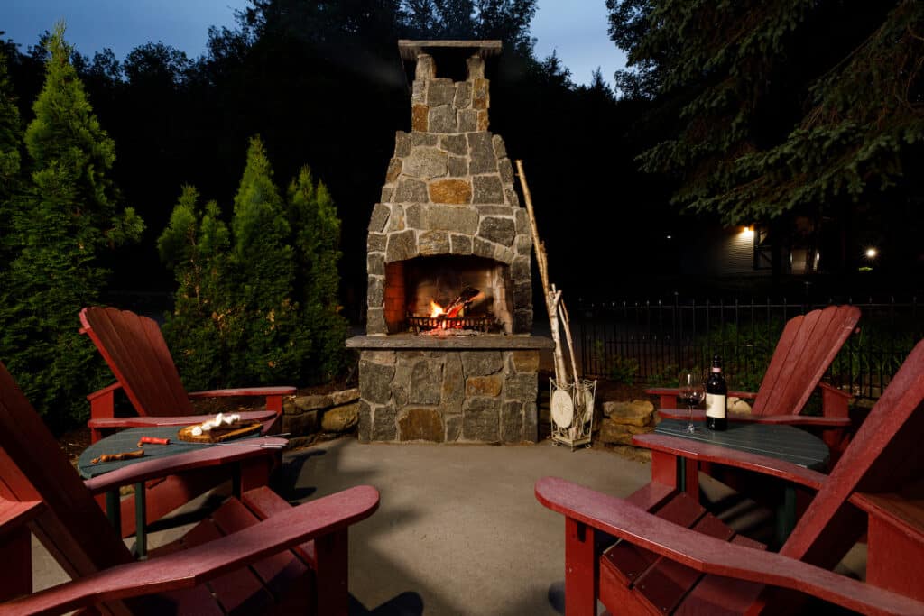 The firepit at our Upstate New York hotel is one of our favorite places to relax after riding the rails at revolution rail or enjoying all the other things to do in the Adirondacks